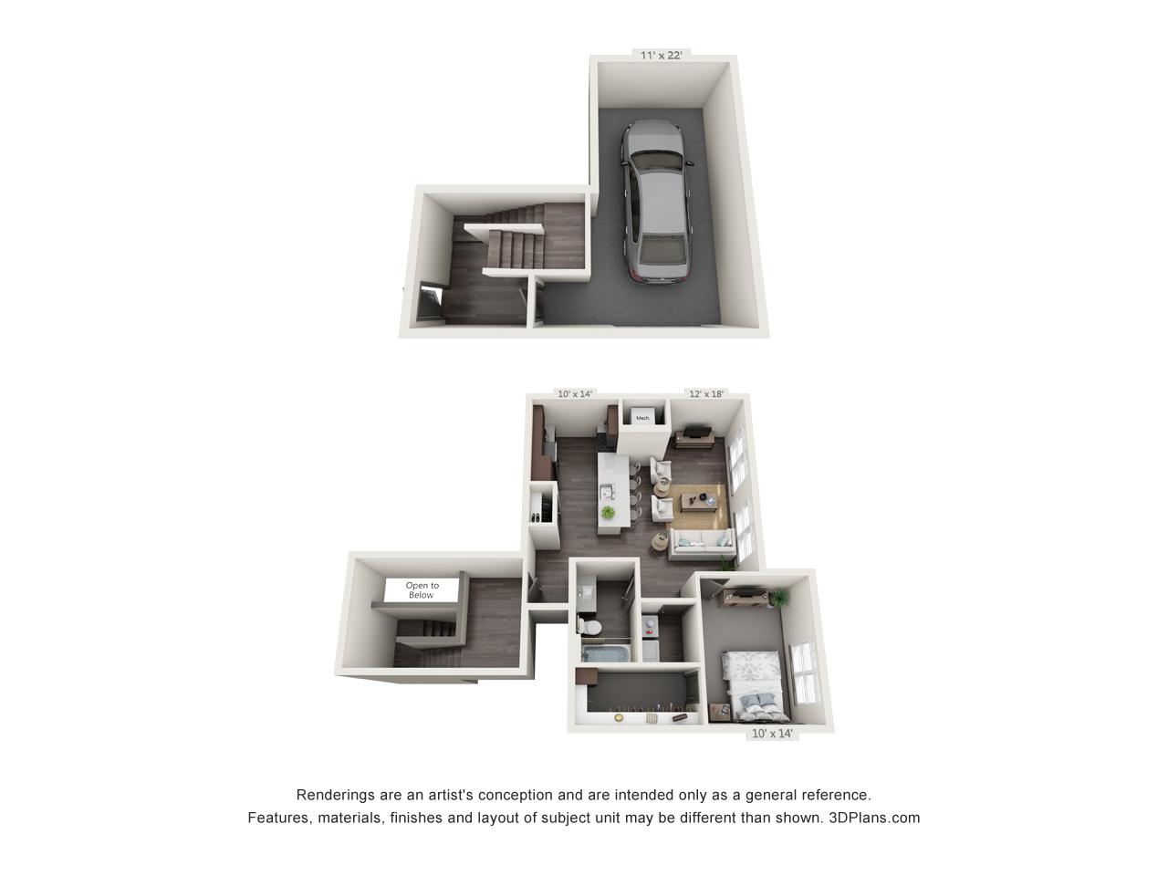 Floor plan for 1 bed, 1 bath, 778 sqft